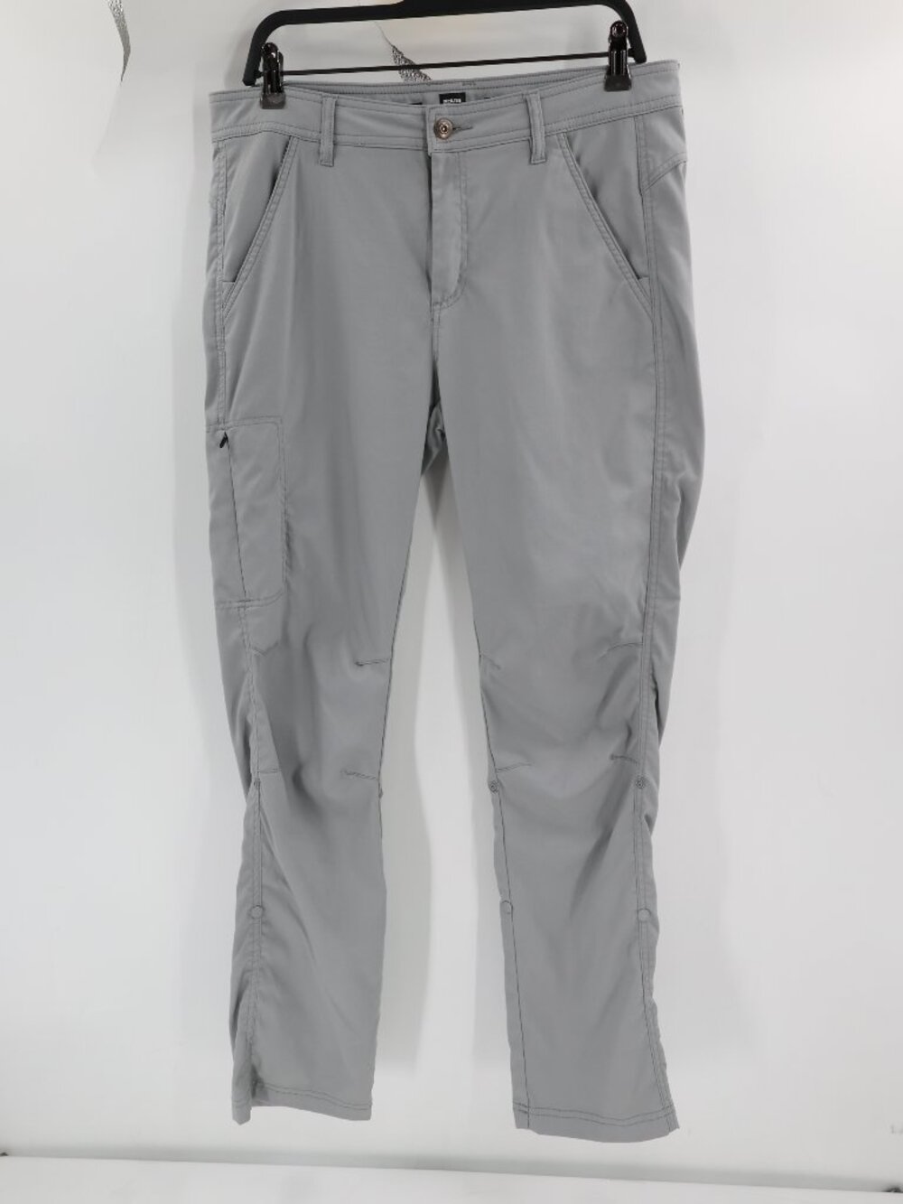 prAna Pants Women 12 Flat Front halle hiking Straight Leg Roll Up Mid Rise Gray